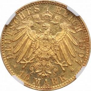 Germany, Saxony, 10 mark 1907 - NGC MS62