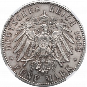 Germany, Saxony, 5 mark 1902 - NGC MS62