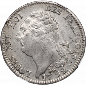 France, Louis XVI, Ecu 1792, Paris - NGC AU58