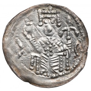 Boleslaw IV the Curly, Cracow, denarius, emperor on throne, NAPS in 4 rows - RARE