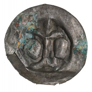 Unspecified district, 13th century brakteat, lily(tree of life) on the bow and two heads