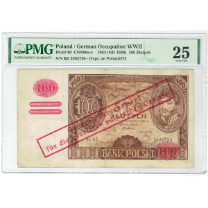 GG, 100 zlatých 1934 BZ. ORIGINÁLNÍ okupační přetisk - PMG 25