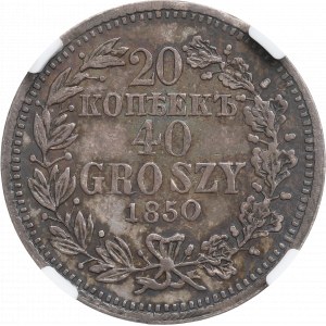 Poland under Russia, Nicholas I, 20 kopecks=40 groschen 1850 MW - NGC AU50