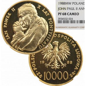 People's Republic of Poland, 10,000 gold 1988 John Paul II - NGC PF68 Cameo