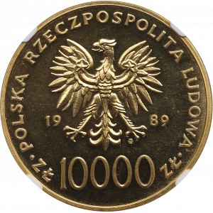 Polská lidová republika, 10 000 zlotých 1989 Jan Pavel II - NGC MS66