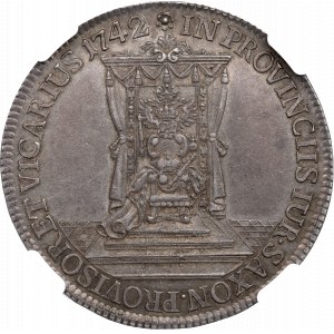 Augustus III Sas, vikářský půltolar 1742, Drážďany - NGC AU58