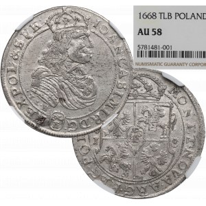 John II Casimir, 18 groschen 1668, Bromberg - NGC AU58