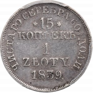Poland under Russia, Nicholas I, 15 kopecks=1 zloty 1839 MW - PCGS XF45