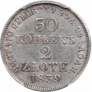 Poland under Russia, Nicholas I, 30 kopecks=2 zloty 1839 - PCGS AU58