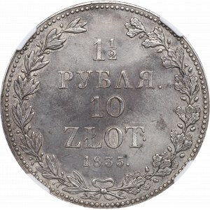 Congress Poland, Nicholas I, 1-1/2 rouble=10 zloty 1835 MW, Warsaw - NGC AU53