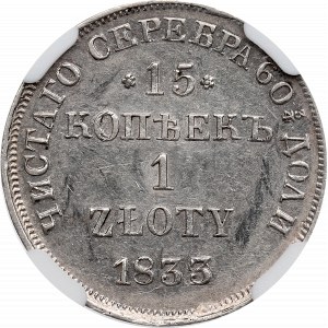Russia, Nicholas I, 15 kopecks=1 zloty 1833 - DATE OVERSTRIKED NGC MS61
