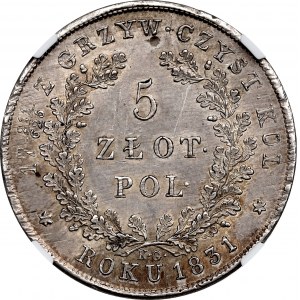 November Uprising, 5 zloty 1831 - NGC UNC Details