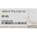 Kingdom of Poland, Nicholas I, 5 zloty 1833 KG - NGC XF45