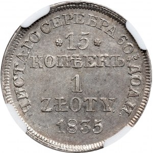 Russian partition, Nicholas I, 15 kopecks=1 zloty 1835, Warsaw - NGC AU Details