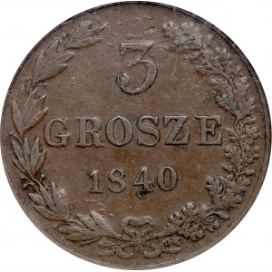 Ruské dělení, Mikuláš I., 3 groše 1840 - NGC AU58 BN