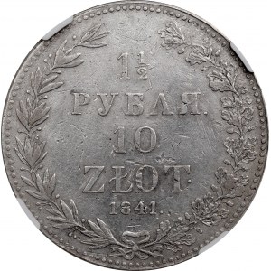 Poland under Russia, Nicholas I, 1-1/2 rouble=10 zloty 1841 MW, Warsaw - NGC AU Details