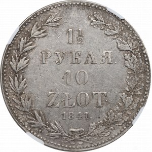 Poland under Russia, Nicholas I, 1-1/2 rouble=10 zloty 1841 MW, Warsaw - NGC AU Details