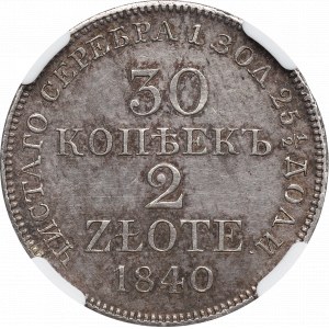 Poland under Russia, Nicholas I, 30 kopecks=2 zloty 1840 - NGC AU Details