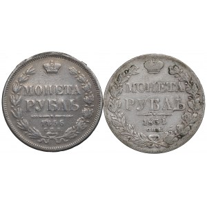 Rusko Mikuláš I. a Alexandr II., sada rublů 1834 a 1856