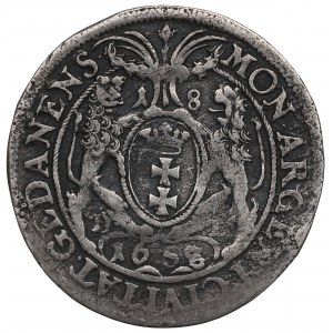 John II Casimir, 1/4 thaler 1658, Danzig - date overstriked