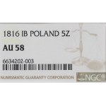 Kingdom of Poland, Alexander I, 5 zloty 1816 IB - NGC AU58