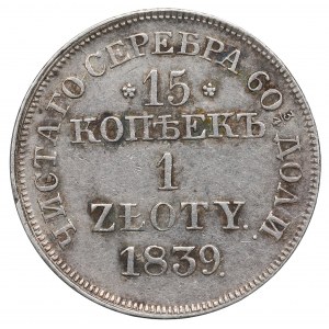 Poland under Russia, Nicholas I, 15 kopecks=1 zloty 1839 MW