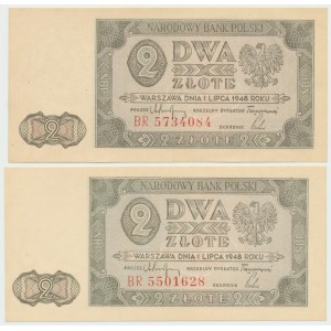 PRL, 2 złote 1948 BR - zestaw 2 egzemplarze