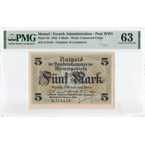 Memel (Klaipeda) 5 marks 1922 - PMG 63