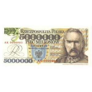 III RP, 5 mln 1995 AK - Rewelacyjny niski numer 0000003 ! replika