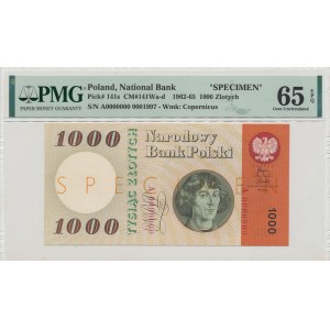 People's Republic of Poland, 1000 zloty 1965 - SPECIMEN / MODEL - A 0000000 - PMG 65 EPQ