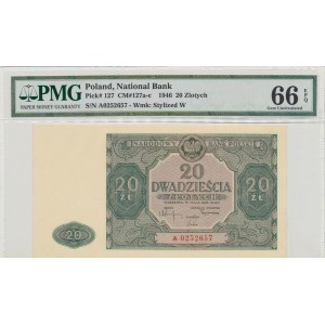 PRL, 20 zloty 1946 A - PMG 66 EPQ