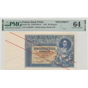 II RP, 20 złotych 1931 AA - WZÓR - PMG 64