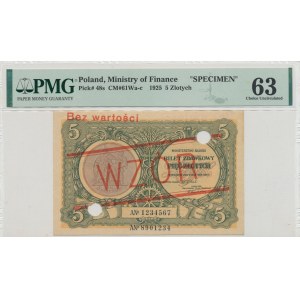 II RP, 5 złotych 1925 - WZÓR - PMG 63