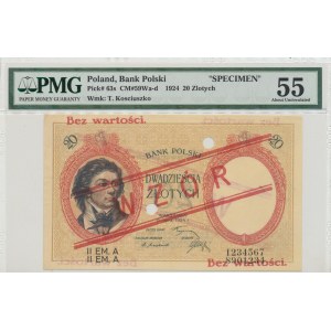 II RP, 20 złotych 1924 - II EM.A - WZÓR - PMG 55