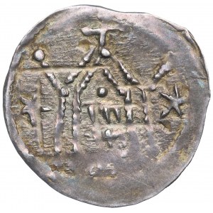 Konrad Laskonogi, March of Glogau, denarius with temple, STARS - beautiful
