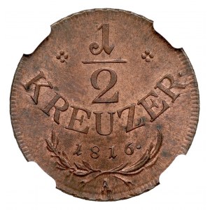 Rakousko, František I., 1/2 krajcaru 1816 A - NGC MS64 RB