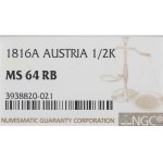 Austria, Franz I, 1/2 kreuzer 1816 - NGC MS64 RB