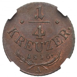 Rakousko, František I., 1/4 groše 1816 A - NGC MS65 BN