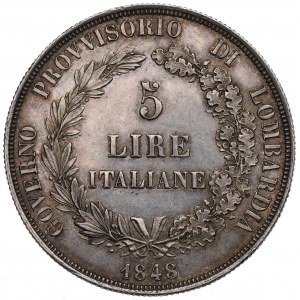 Itálie, Lombardie, 5 lir 1848, Milán