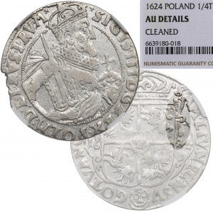 Žigmund III Vasa, Ort 1624, Bydgoszcz - PRV M KOKARDY NGC AU Podrobnosti