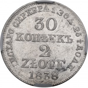 Nicholas I, 30 kopecks=2 zloty 1838 MW - NGC AU Details