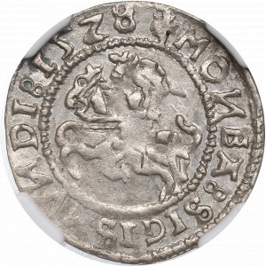 Zikmund I. Starý, půlpenny 1528, Vilnius - rarita MONEA NGC MS62