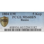 Rusko, Alexandr I., 5 kopějek 1804 - PCGS MS60 BN