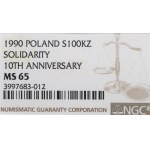Třetí republika, 100 000 zlatých 1990 Solidarita - NGC MS65