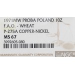 PRL, 10 złotych 1971 FAO - Próba CuNi NGC MS67