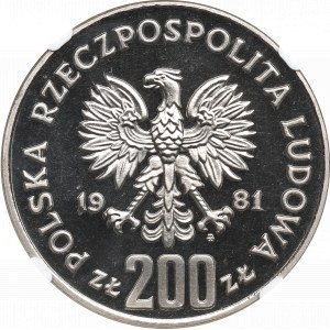 Polská lidová republika, 200 zlotých 1981 Boleslav II Smělý - Vzorek Ni NGC PF67 Ultra Cameo