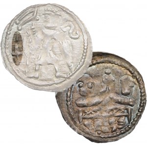 Boleslaw IV the Curly, Cracow, denarius, two behind the table - EXCLUSIVE