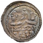 Boleslaw IV the Curly, Cracow, denarius, two behind the table - EXCLUSIVE