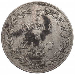 Poland under Russia, Nicholas I, 3/4 rouble=5 zloty 1839 Warsaw