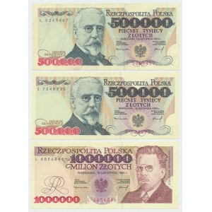 Zestaw banknotów 500.000 - 1 mln 1993 (3 egz)